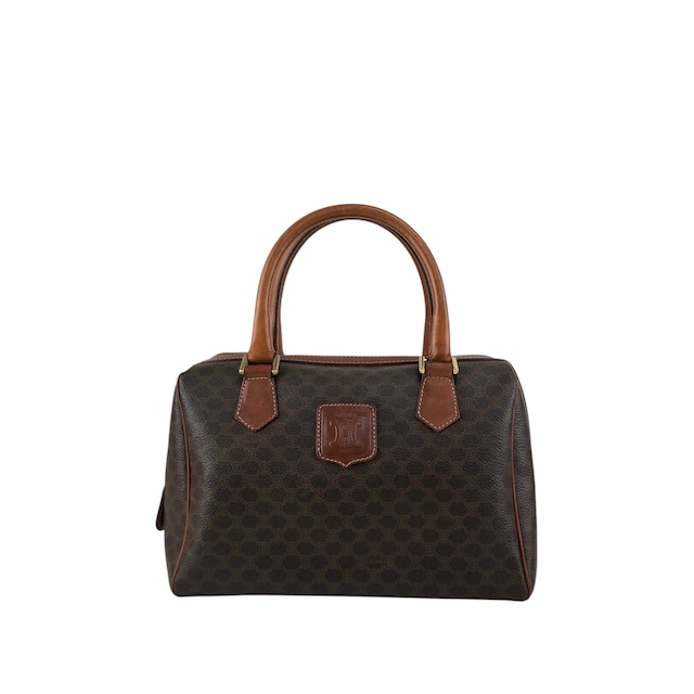 CELINE セリーヌ マカダム ブラウン ブラゾン型押し PVC レザー ミニボストン vintage ヴィンテージ オールド 3wak2v