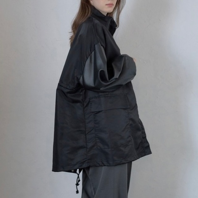 エコレザー×ナイロンスタンドカラージャケット