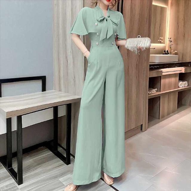 【送料無料】パンツドレス 4色 マキシ丈 エレガント系 きれいめ 大人可愛い プチプライス こなれ感 夏 フレア袖 無地 30代 40代 レディースファッション 可愛い お出かけ 女子会 デイリーユース お茶会 お呼ばれ 授業参観 大きめ ゆったり ラージサイズ プラスサイズ ママ服 Aライン フレア パーティ 結婚式 お呼ばれ 二次会 フレア ガウチョパンツ