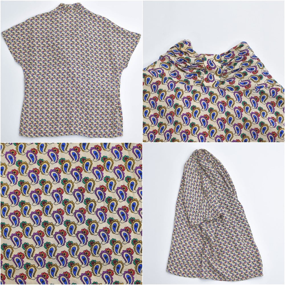 80～90s Balla Valentina バラバレンティナ ペイズリー柄 ドレープデザイン 半袖 シルク カシュクールブラウス ドルマンスリーブ マルチカラー ベージュ ヴィンテージ 絹 ビンテージ 古着 レディース Mサイズ 80～90s Balla Valentina バラバレンティナ ペイズリー柄 ドレープ