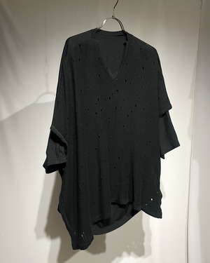 S/S2017 Y’s - Distressed Knit Layered Mid Sleeve Top