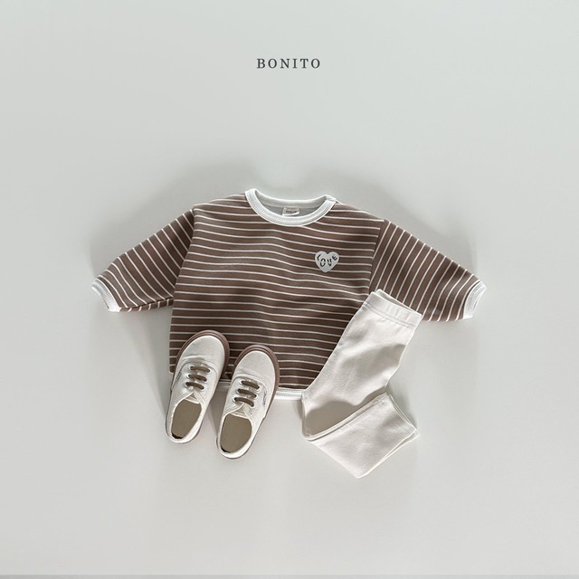 [即納18m]≪bonito≫ strip ribbed tee leggings set dark beige(cream) 67
