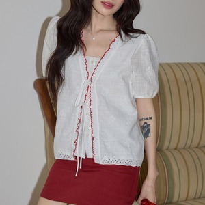 lace trim short sleeve blouse