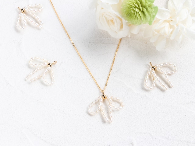 14kgf- pearl ribbon necklace(ajustable chain)