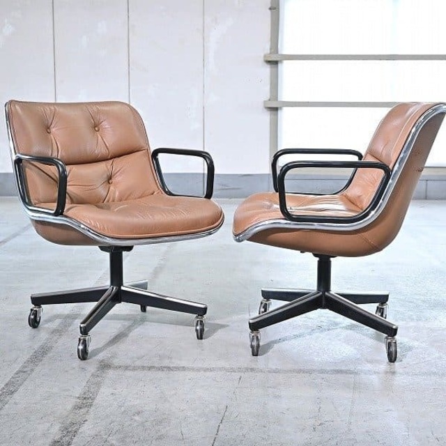 knoll「ポロックチェア」60万 2脚 チャールズ・ポロック デスクチェア オフィス 事務 回転 キャスター 本革 モダン ミッドセンチュリー【中古家具/中古インテリア/USED家具ユーズド家具/リサイクル】