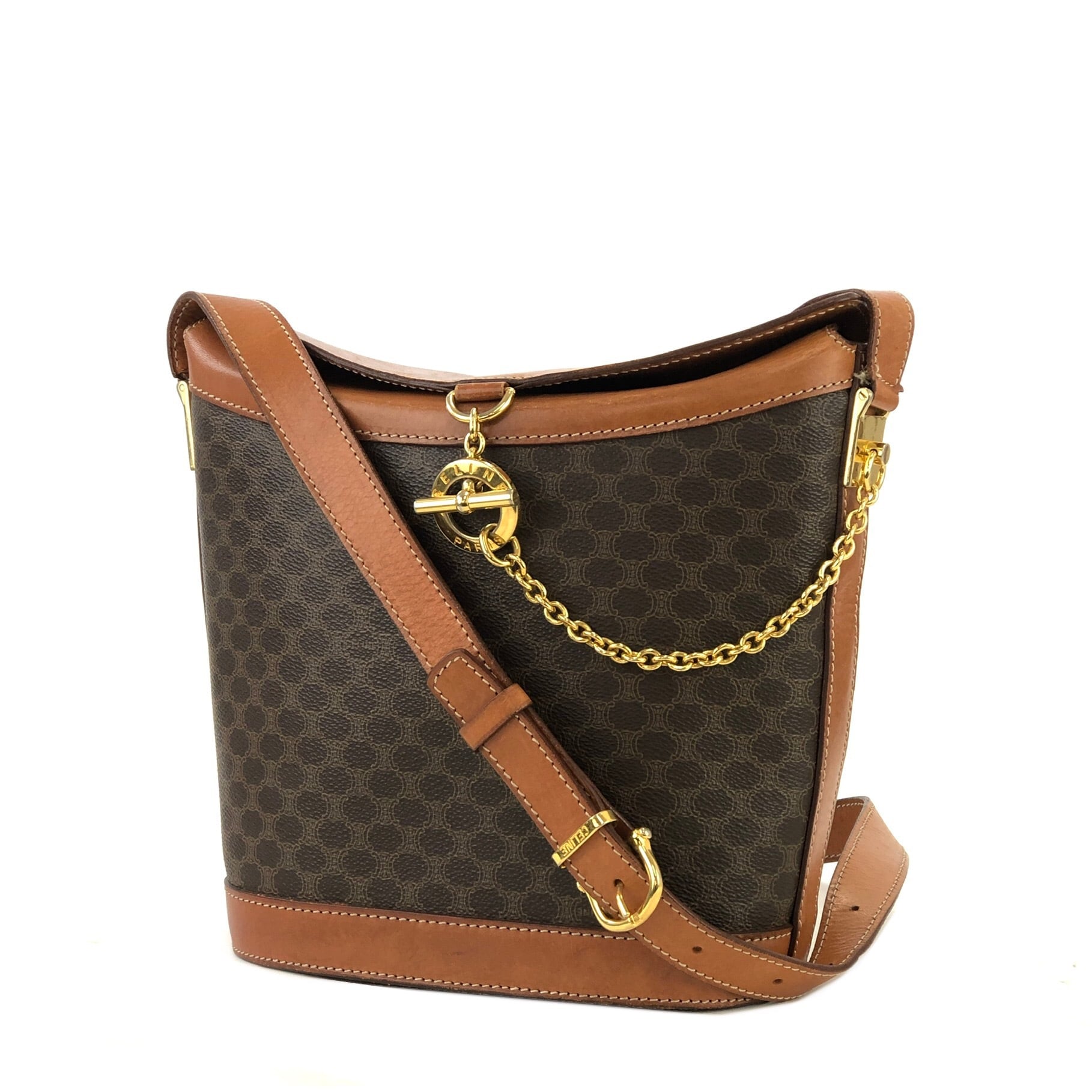 CELINE セリーヌ マカダム サークルロゴ PVC×レザー バケツ ショルダー