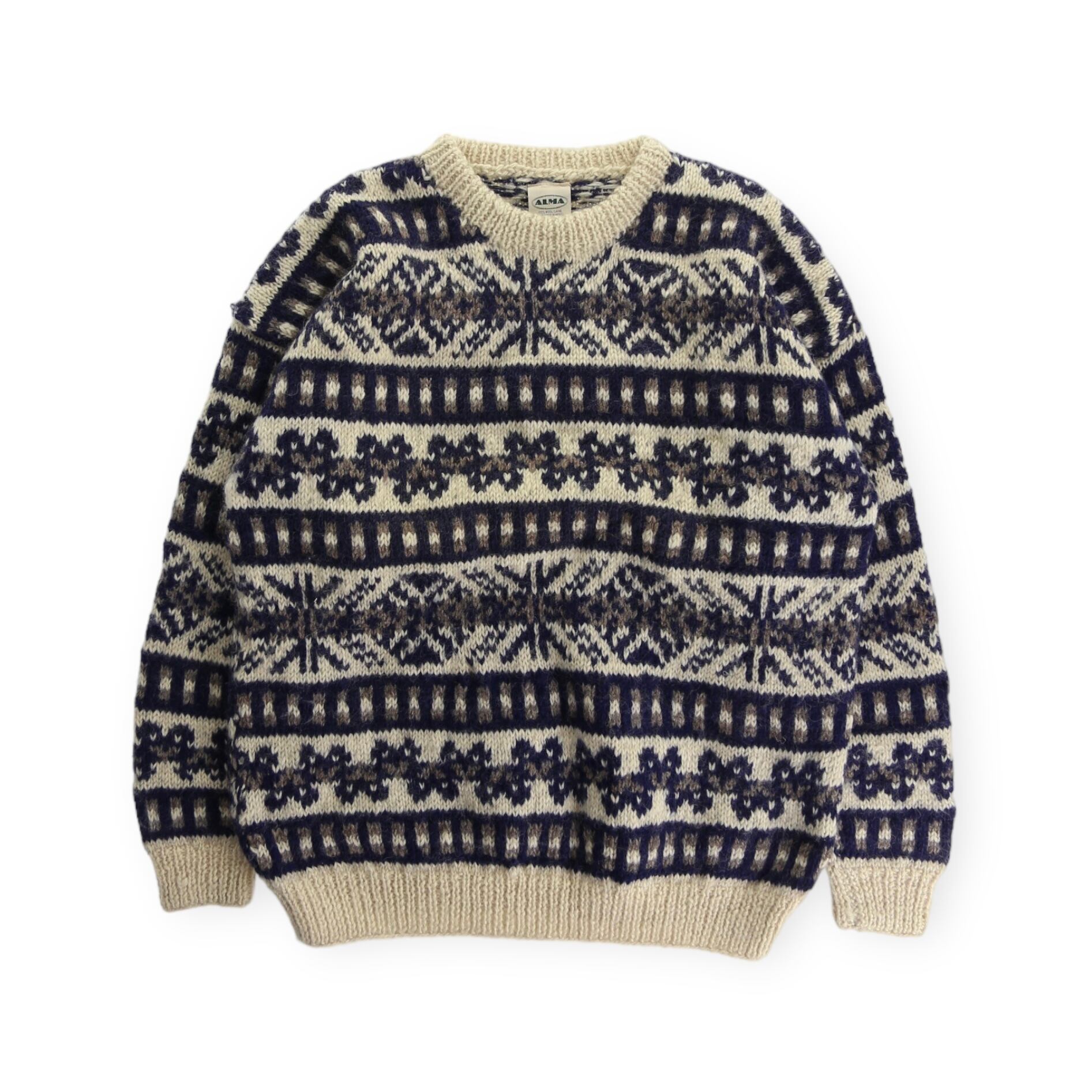 Nordic pattern hand knit sweater