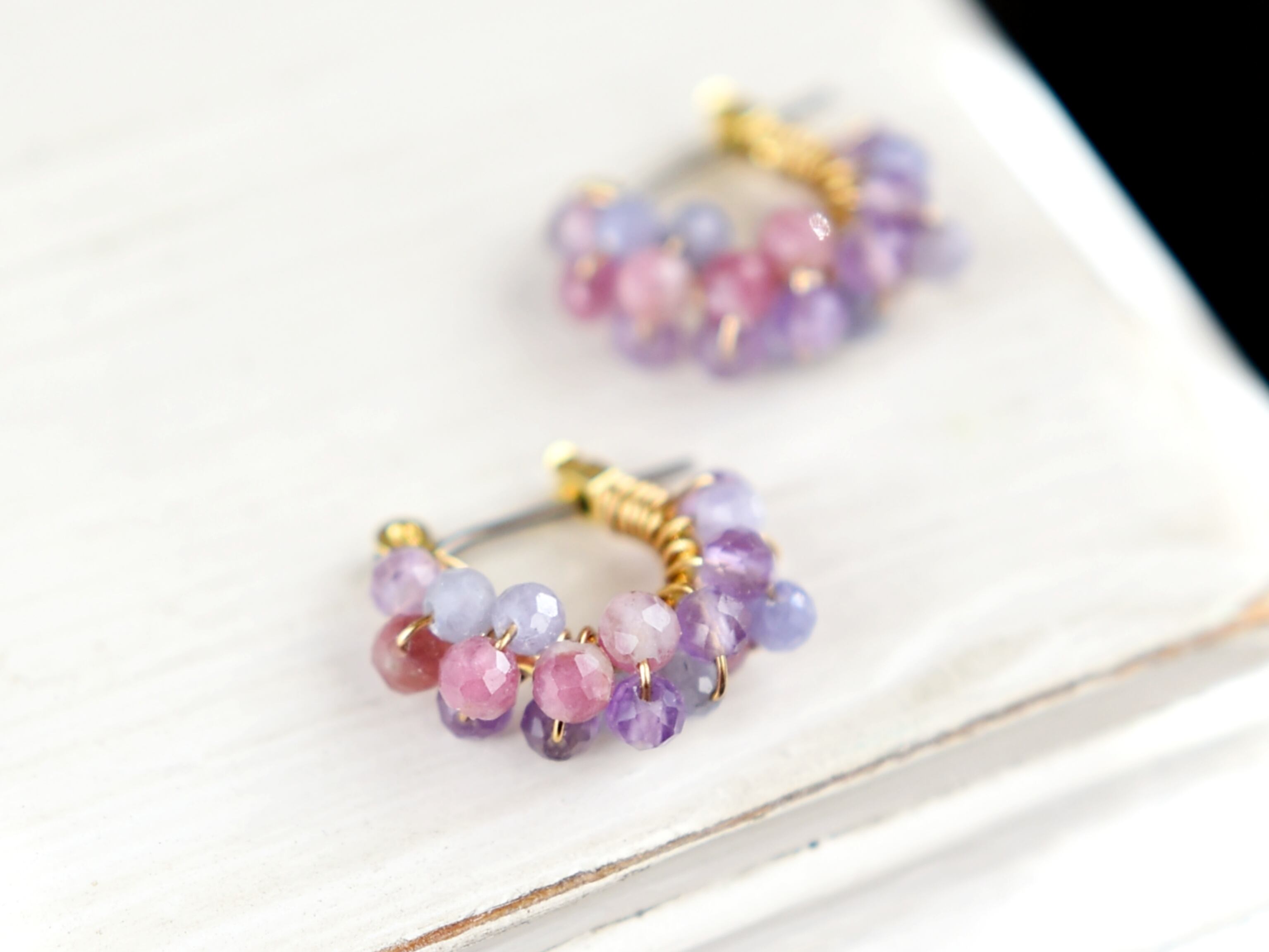 【チタン フープピアス/フープイヤリング(小/変更可能)】ピンク系の紫陽花