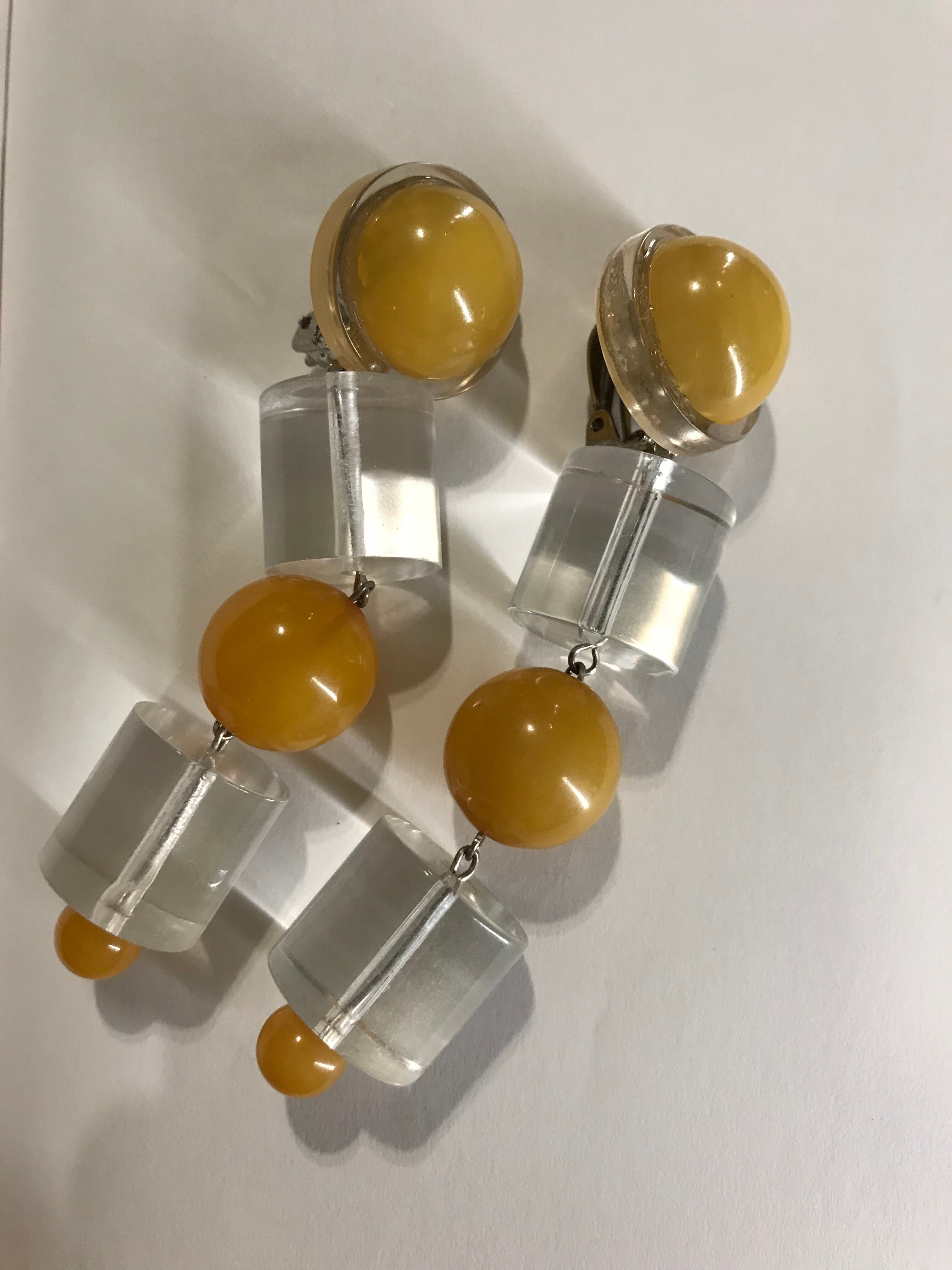Desiner's  lucite × bakelite yellow & clear earrings ( デザイナーズ ルーサイト × ベークライト イエロー × クリア イヤリング
