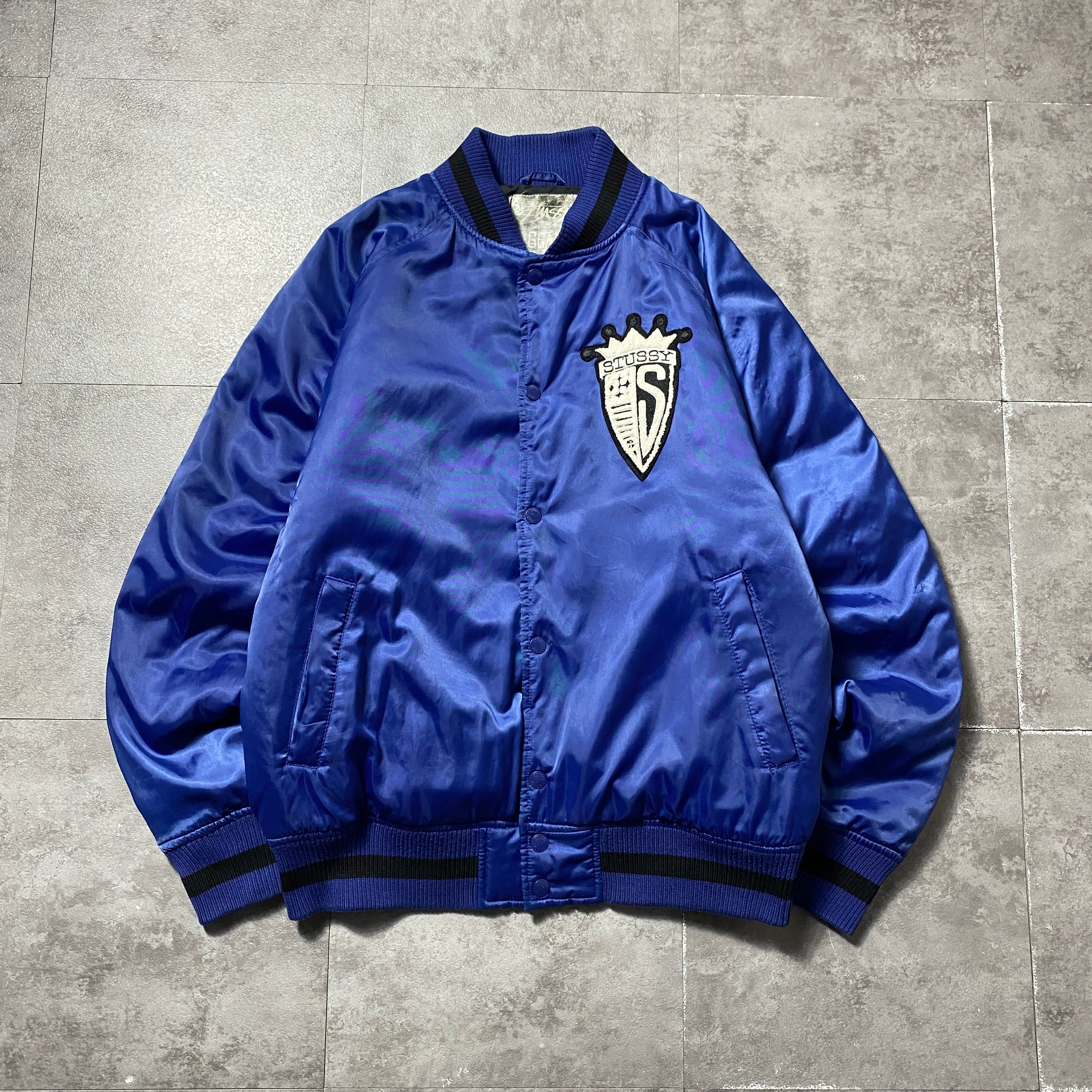 00's Old stussy ステューシー ワッペンロゴ ブルー サテン生地 中綿