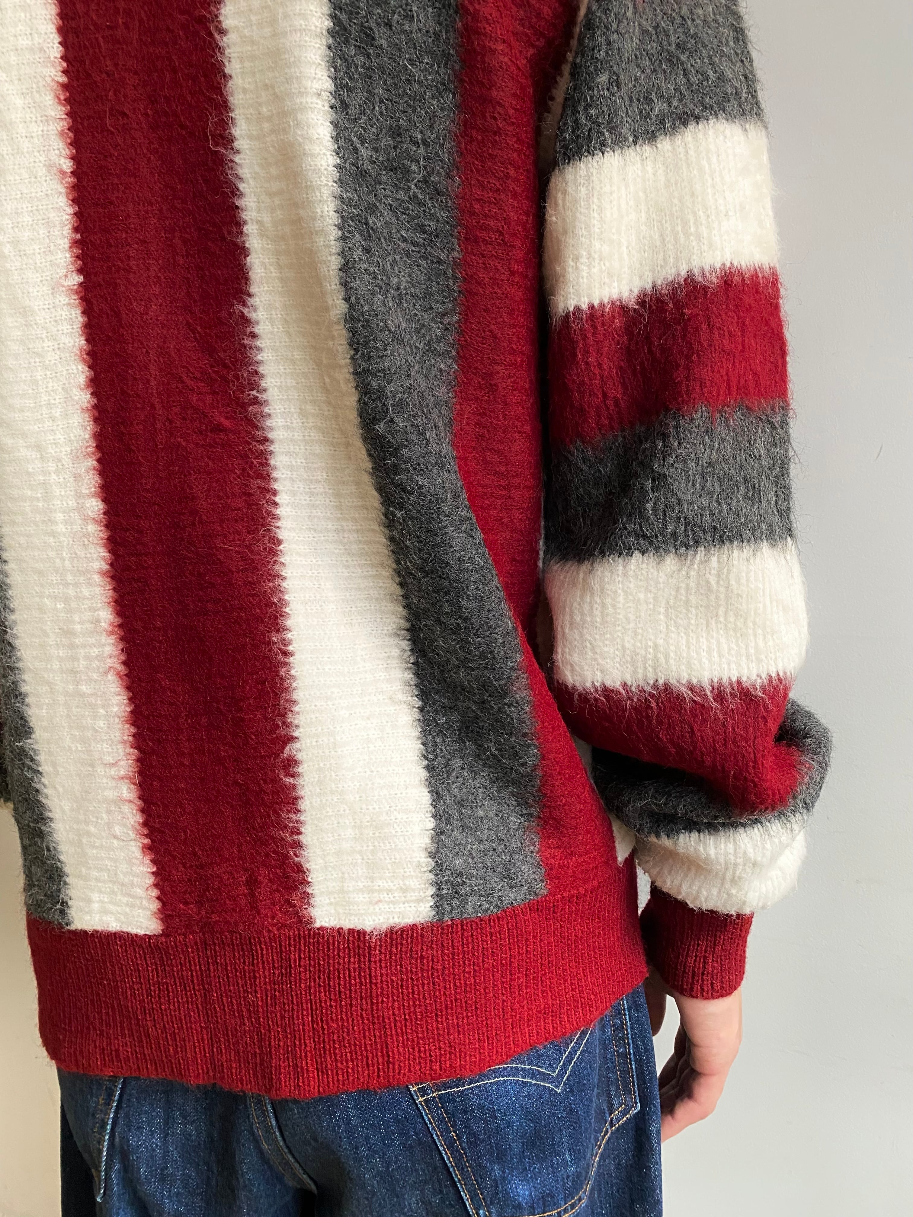 60s BRENT MONTGOMERY WARD SHAGGY KNIT ZIP UP STRIPE CARDIGAN