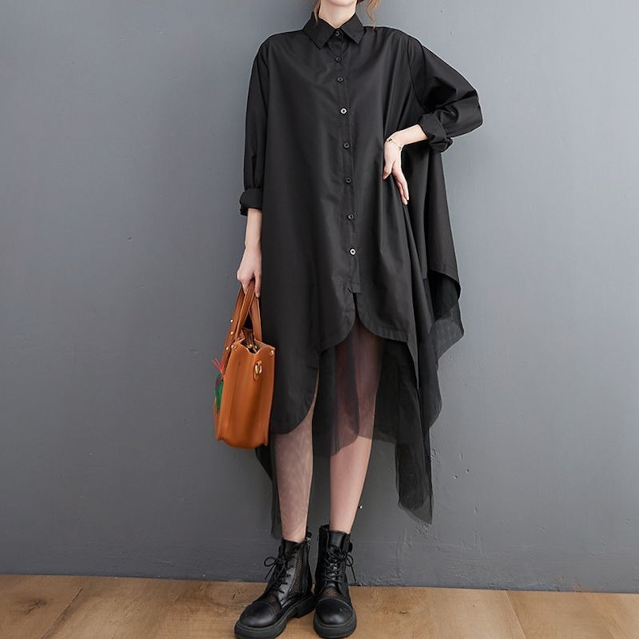 レイヤードチュール ロング シャツ 00177