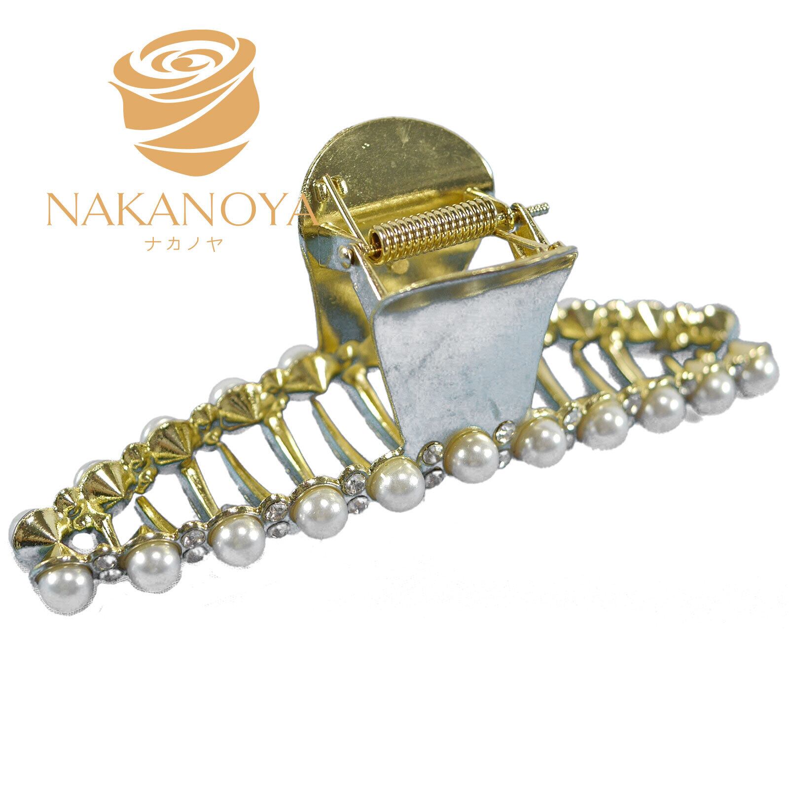 [ナカノヤ] NAKANOYA バンスクリップ 金属 パール ラインストーン カーブ 光沢 大きめ エレガント 上品 気質 VC28