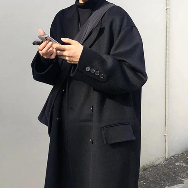 予約販売】コート ロング丈 テーラード 襟 ブラック ビックシルエット