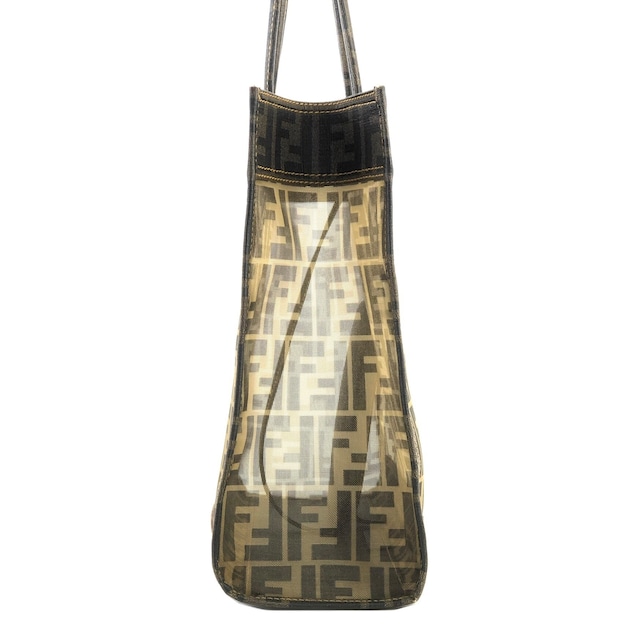 FENDI フェンディ　ズッカ　PVC×メッシュ　総柄　ポーチ付き　トートバッグ　8BH183 ブラウン×ブラック　vintage　ヴィンテージ　オールド　zemssz