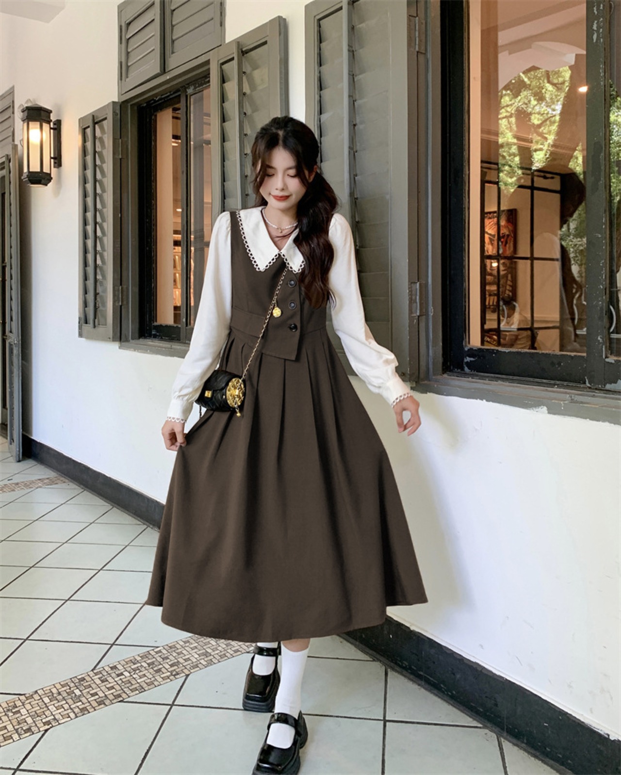 襟付きレトロワンピース