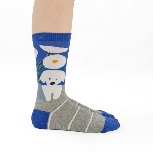 【JIN KITAMURA】北村人 SOCKS WHITE FLOWER & DOG 白い犬と花