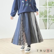 【SALE 13%OFF 4/3 10:0まで】TRUBE パッチワークフレアスカート【M~L】 デニムブルー