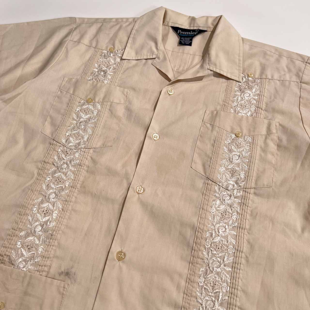 80s 90s Premier 半袖 キューバシャツ メキシカンシャツ サイズ L /メンズ/アイボリーベージュ系/オールド/ビンテージ