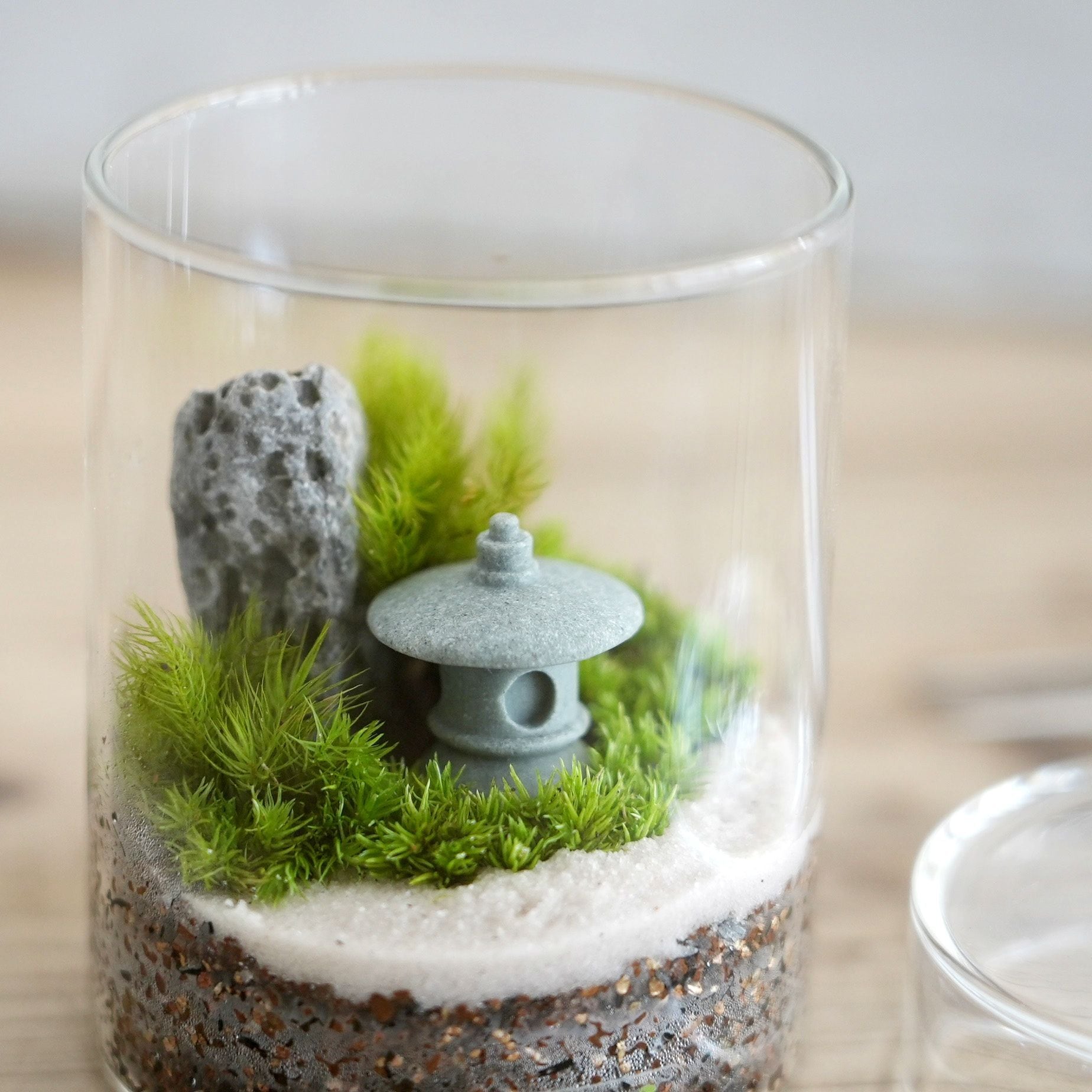 ミニチュアの世界】日本庭園の苔テラリウム シリンダー | 苔テラリウム