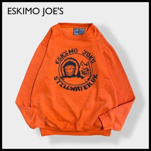 【ESKIMO JOE'S】バックプリント 両面プリント イラスト アーチロゴ スウェット トレーナー プルオーバー M オレンジ エスキモー US古着