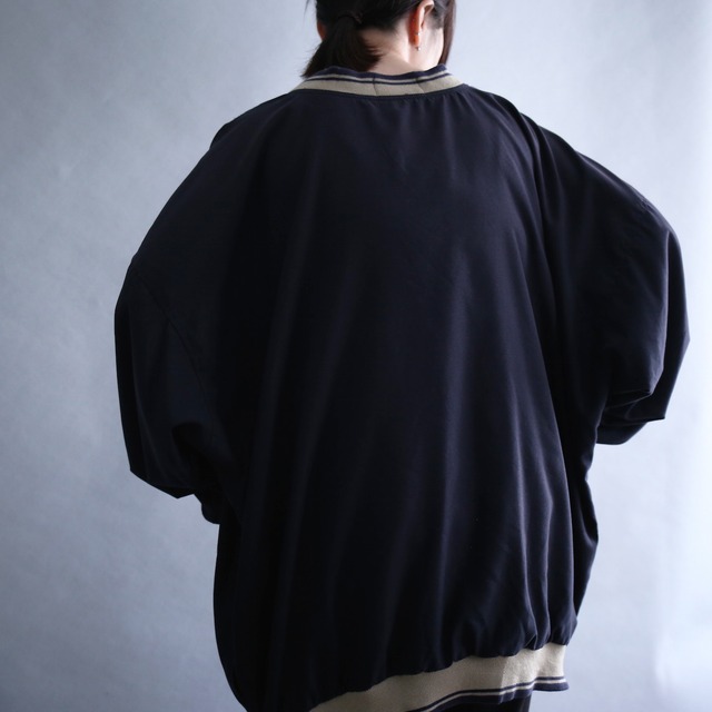 all rib switching color design XXL over size wide silhouette pullover