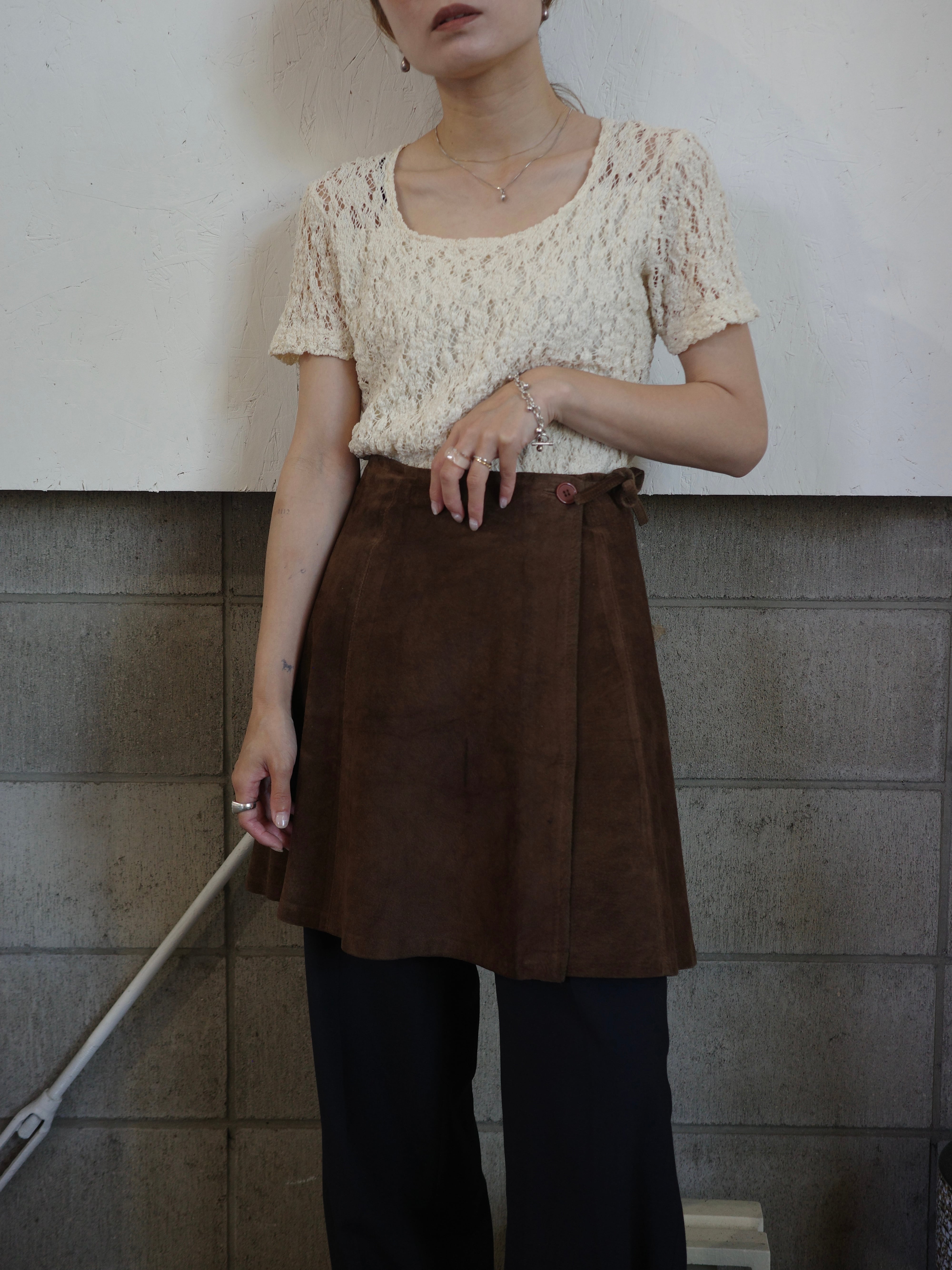<vintage> suede wrap skirt