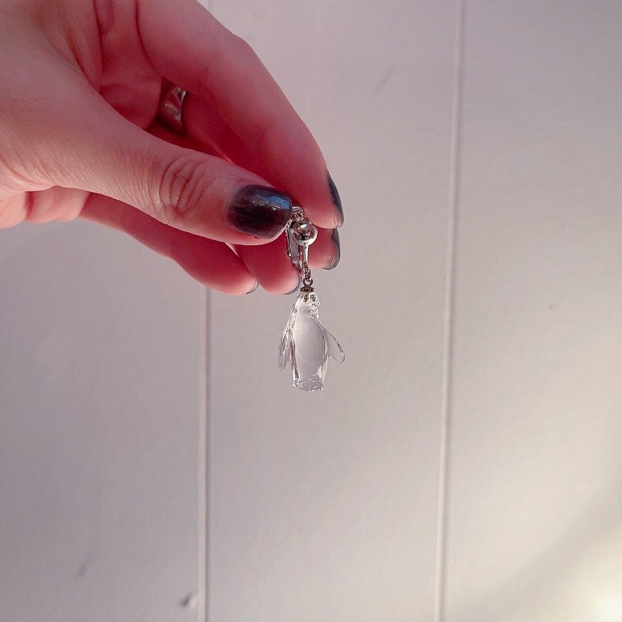 clear penguin earring