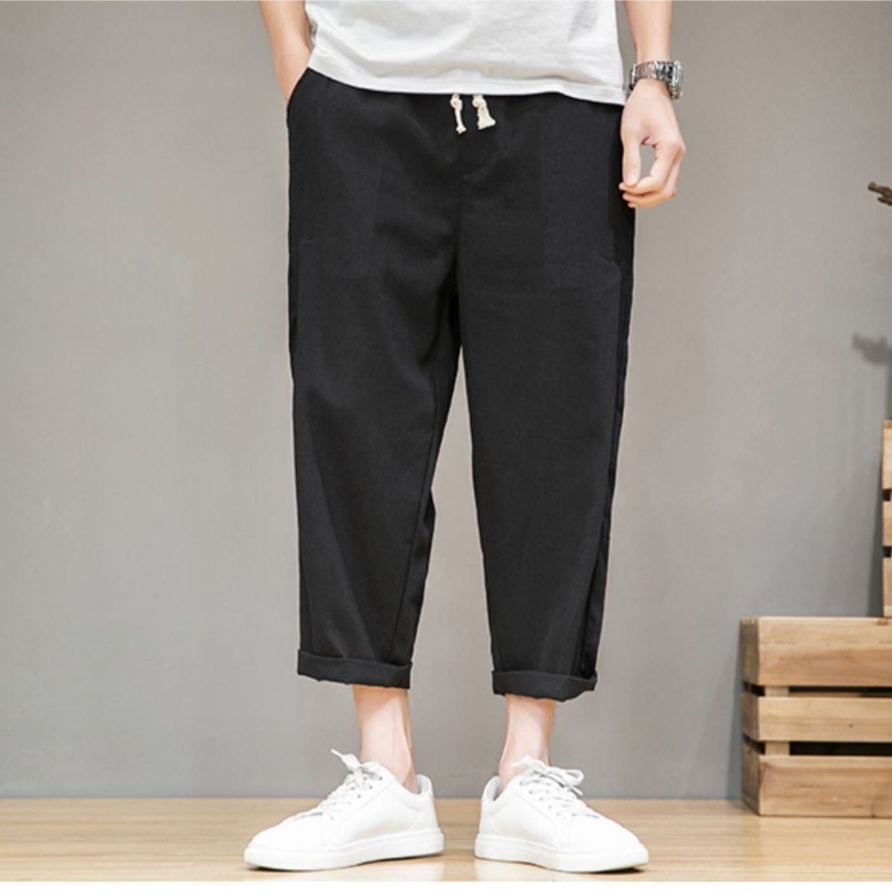 Casual linen Capri pants (mid-length)(MT1586)