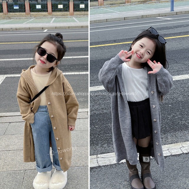 【90㎝-140㎝】ロングセーター　セーター　フード　カーディガン　長袖　可愛い　子供服 人気　女の子　韓国版　可愛い