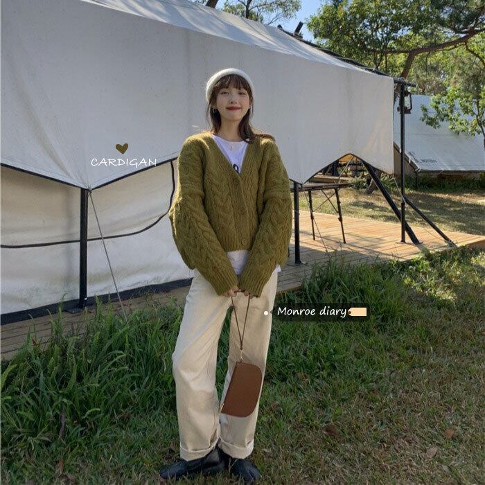 Vネックセーター ルーズショートカーディガンジャケット オータムウィンターニットトップス ロング 秋物 冬物 モンロー88569947731