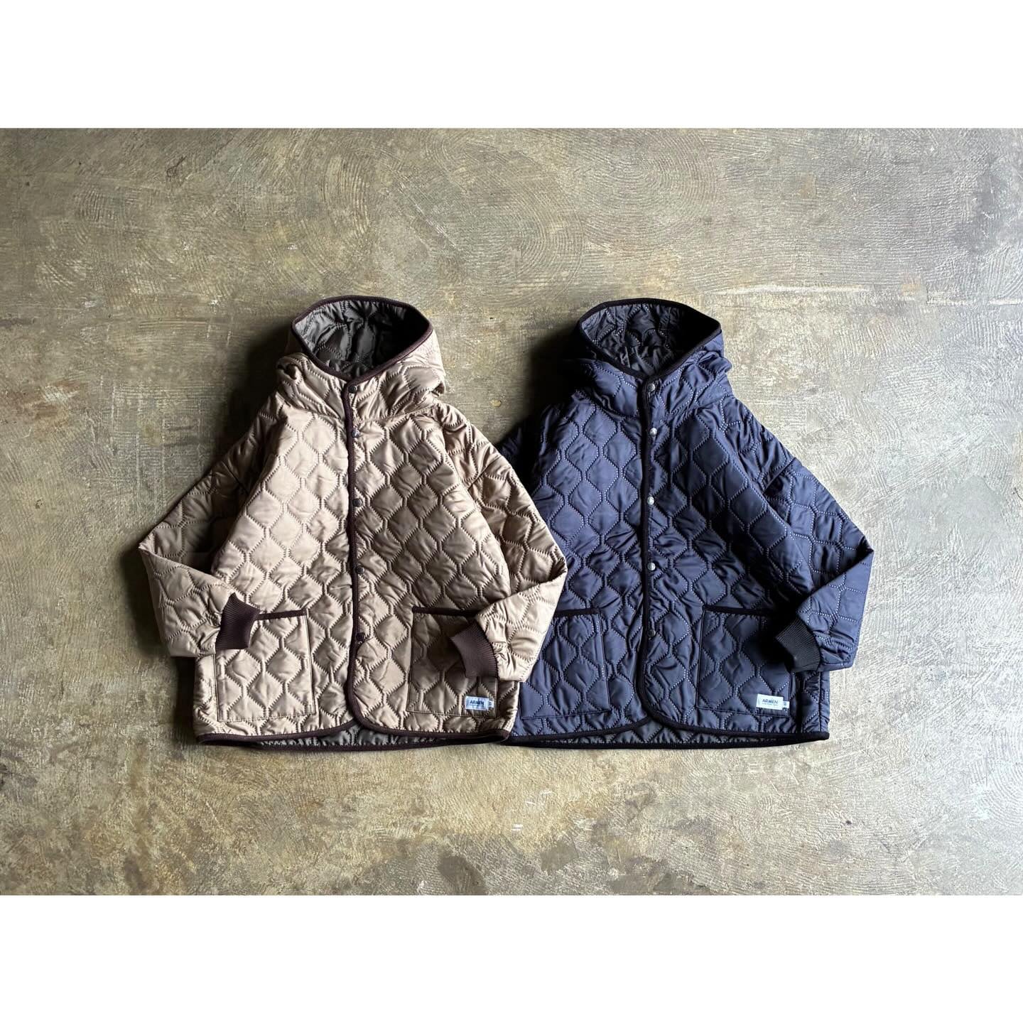 美品 ARMEN アーメン DOUBLE FACE HOODED COAT ウール混 裏チェック
