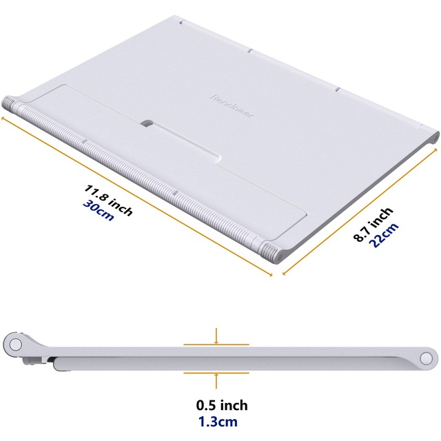 Reodoeer 超薄型 ブックスタンド 書見台 読書台 軽量 持ち出し向け ブックレスト 筆記台 書見台 折り畳み式 本立て プラスチック製 無段階調整 (ホワイト)