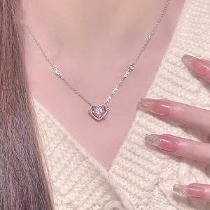 ペンダント かわいい ピンク ハート ダイヤモンド シルバー ネックレス