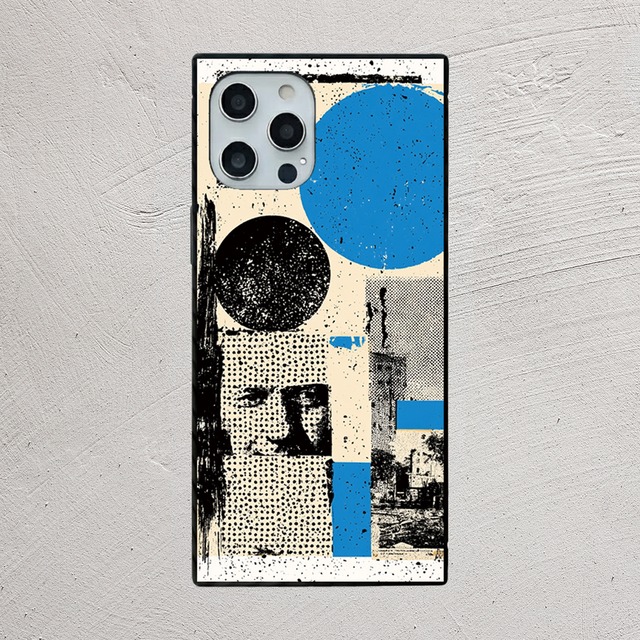 受注生産 iPhoneケース 青い丸と黒い紙片コラージュ｜ZINE風 ZINE026A