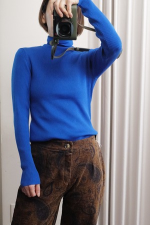 wool rib turtle knit blue