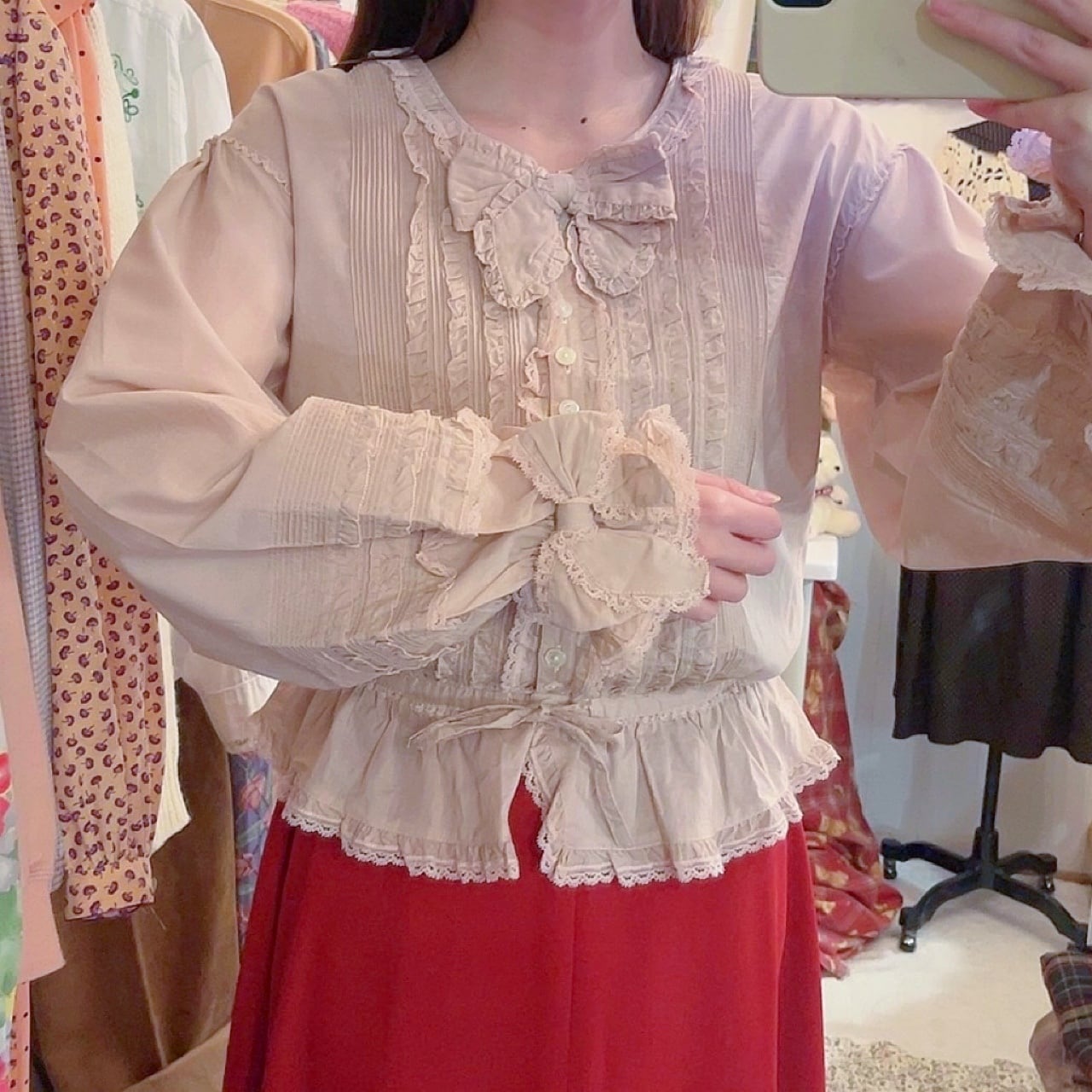 PINKHOUSE / pale pink frill ribbon blouse