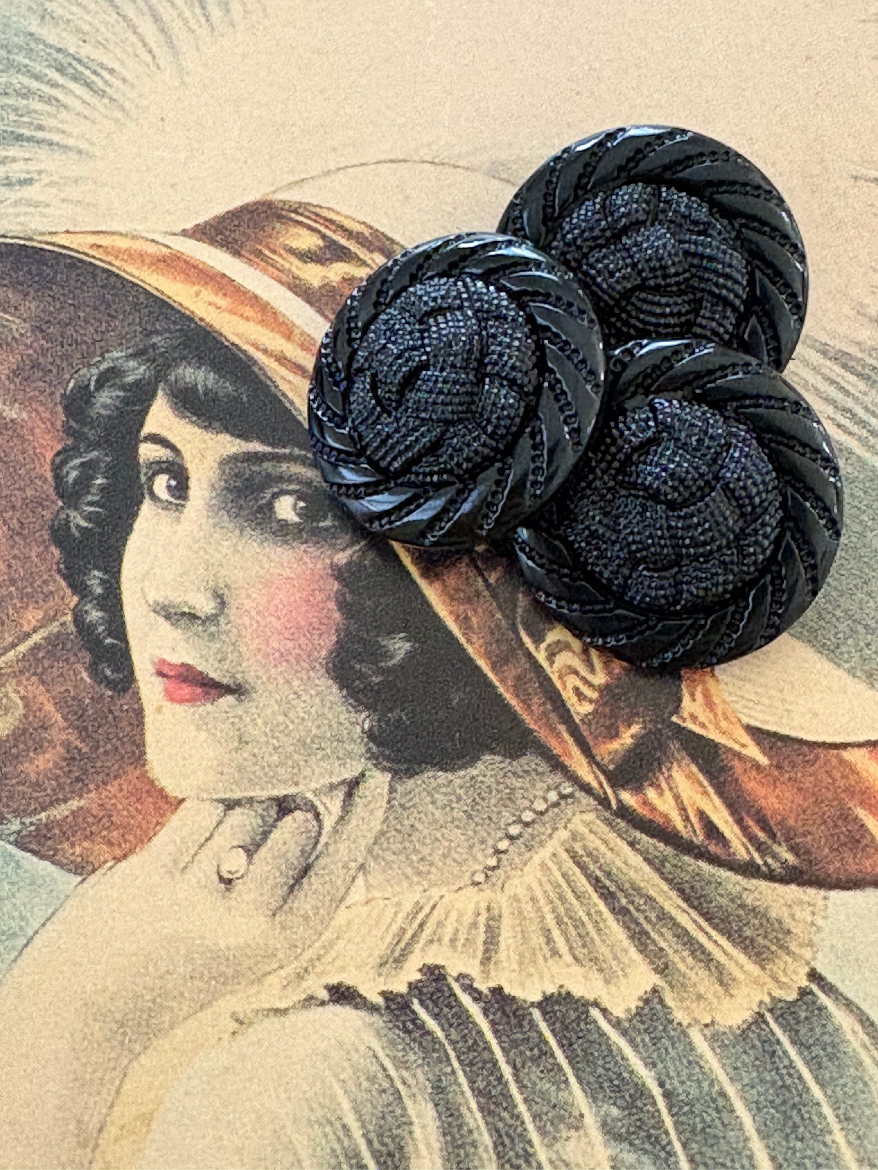 20mm Japanese ヴィンテージボタン pie プラスチックボタン ブラック アクセサリーパーツ 装飾材 カルトナージュ