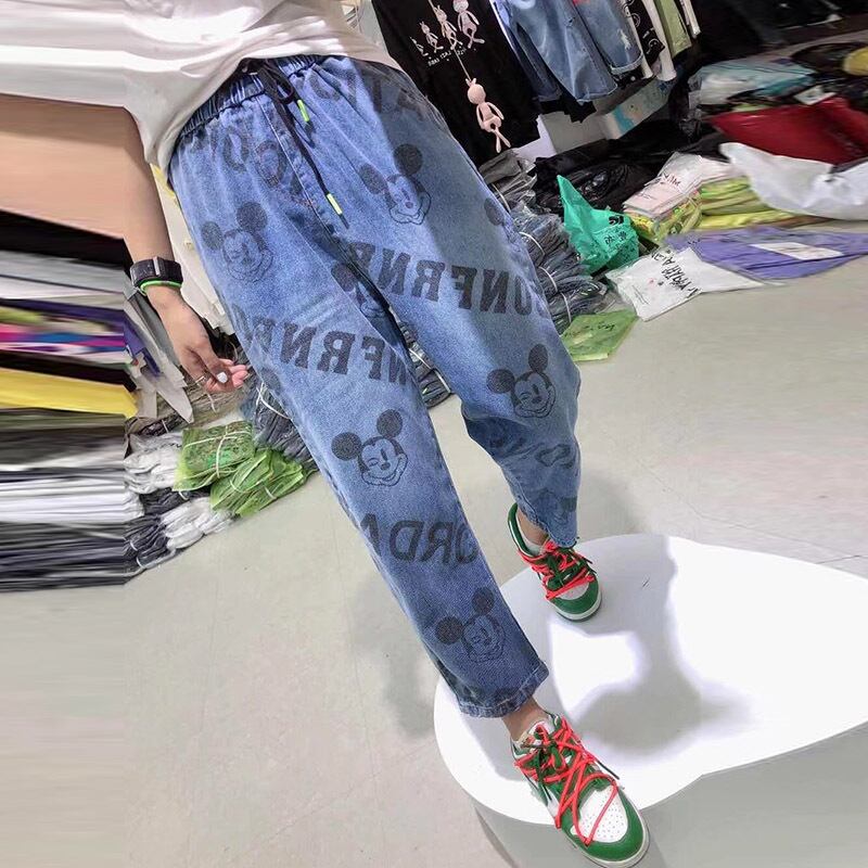 太った妹プラスサイズのジーンズ緩い秋の服新しい2020年の女性のハイウエストストレートワイドレッグパンツの文字は薄いです ミックスインファッション14528046108