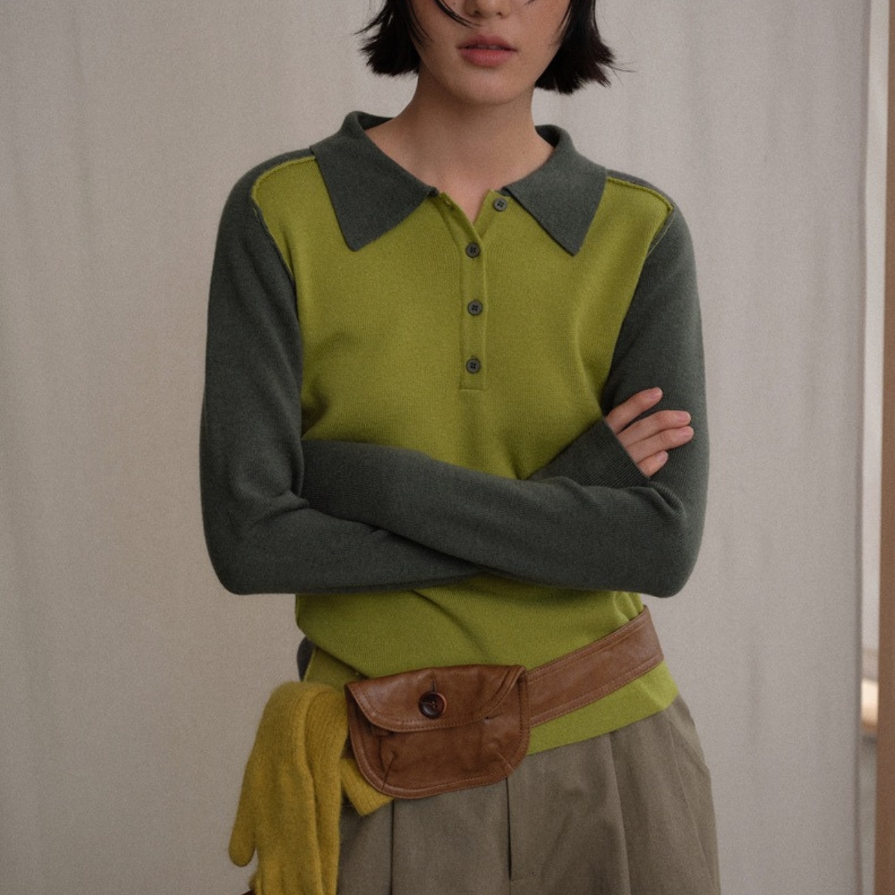 Two-tone polo knit T4029