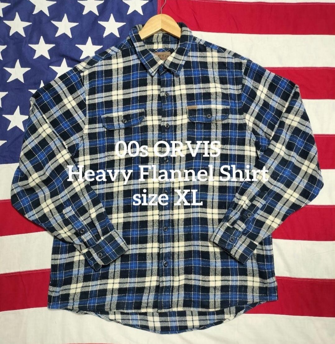 Used 長袖シャツ◆00s ORVIS ヘビーネルシャツ ブルーチェック◆ヴィンテージ USA古着