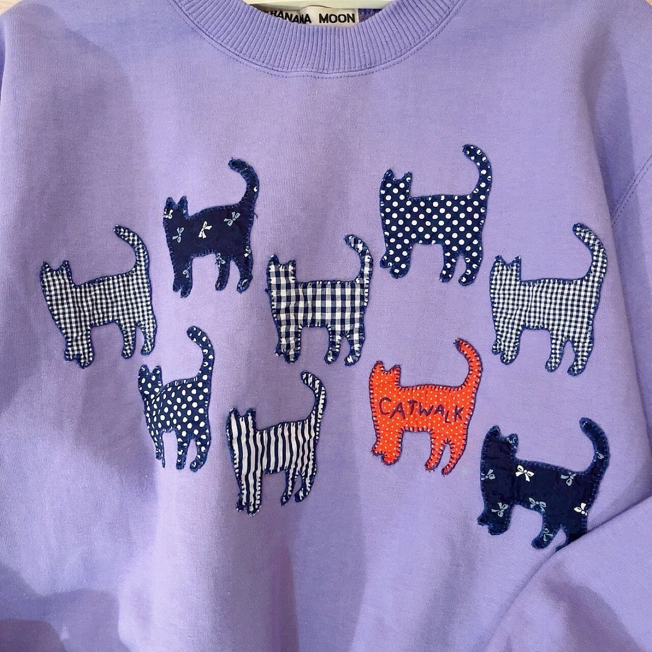 patchwork cat purple sweat