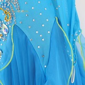 社交ダンス 衣装 スタンダードドレス スタンダード ドレス ワンピース フロート 黄色 青 プリーツ フリル デモ 競技 ダンス パーティ 発表会 ブルー系 イエロー系 Wish plus 鮮やか スカート フェミニン おしゃれ ダンス衣装 パフォーマンス 豪華 競技用衣装 コスチューム