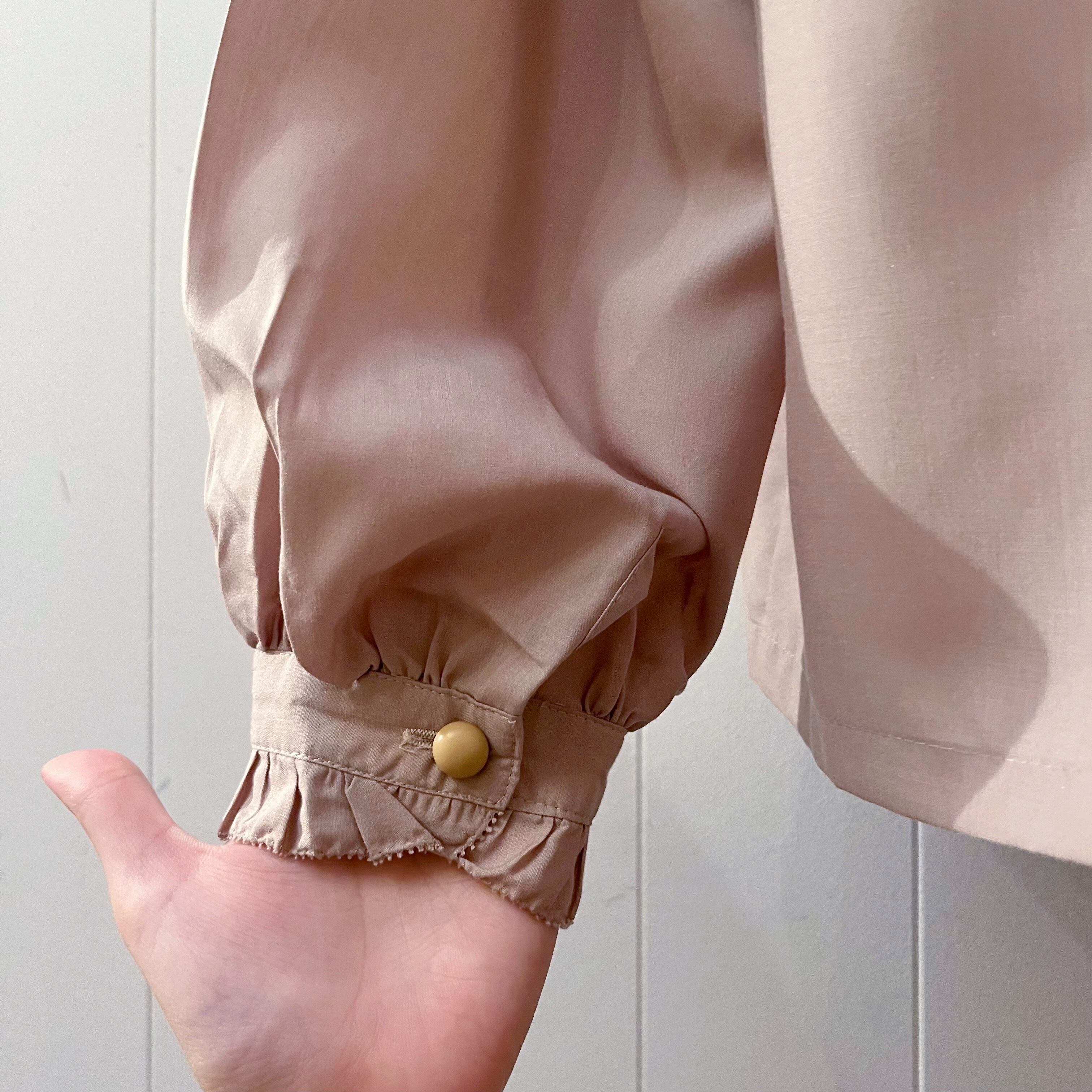 beige frill stand collar blouse