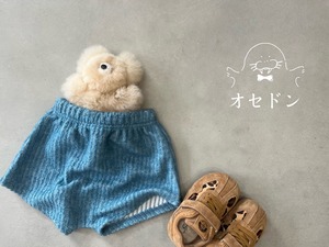 【ojo de papa】コールテンシンプルショートパンツ ブルー 90~110cm 241010