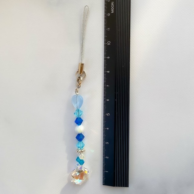 【スワロフスキー】ブルー ヘキサゴン／2WAYストラップ・チャーム