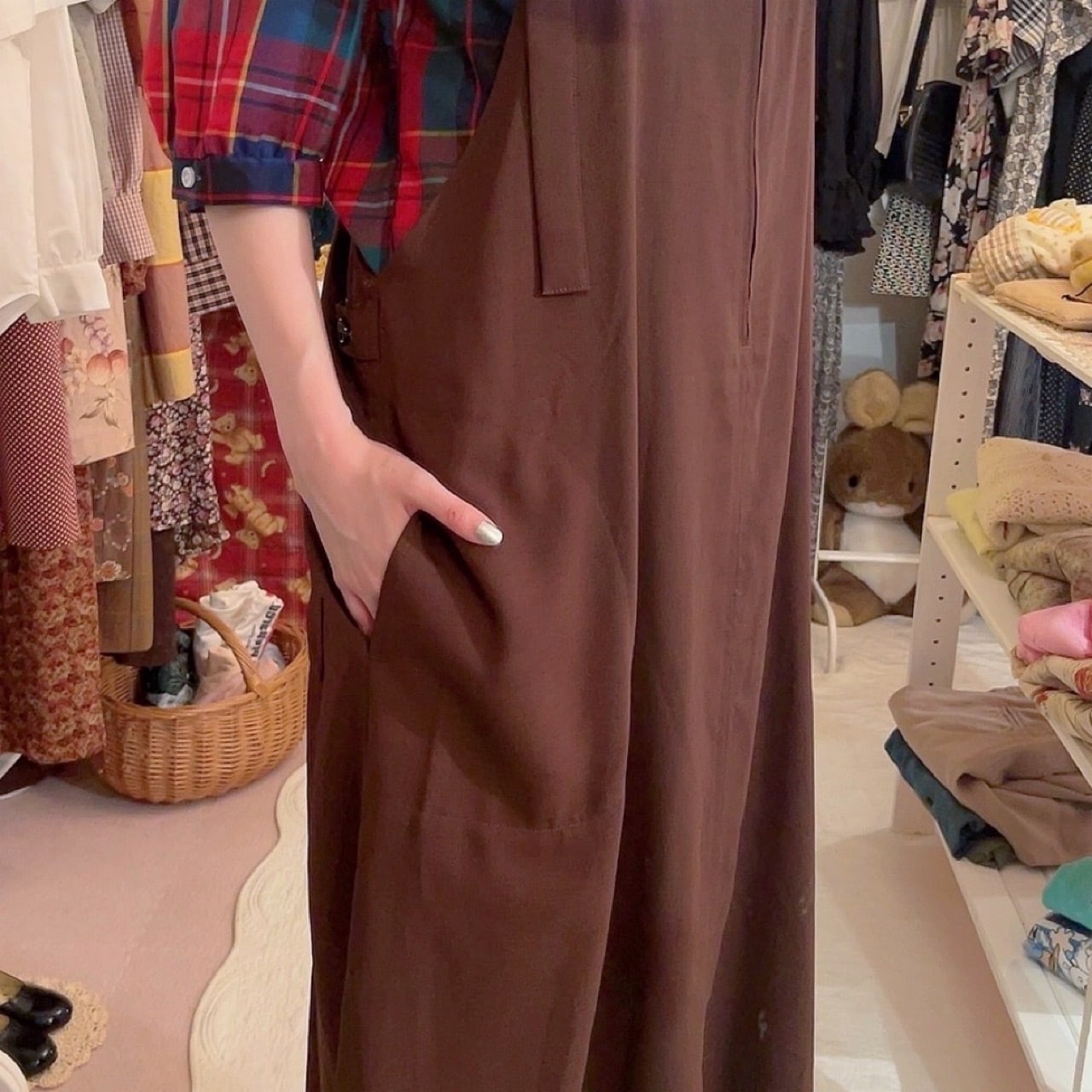 brown front fastener jumper skirt