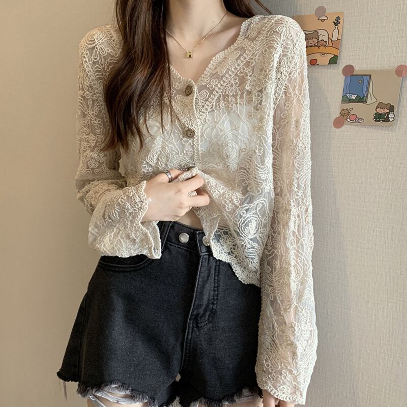 薄手サマーカーディガンコート ショートトップス ロング 夏物 試着室58375123037