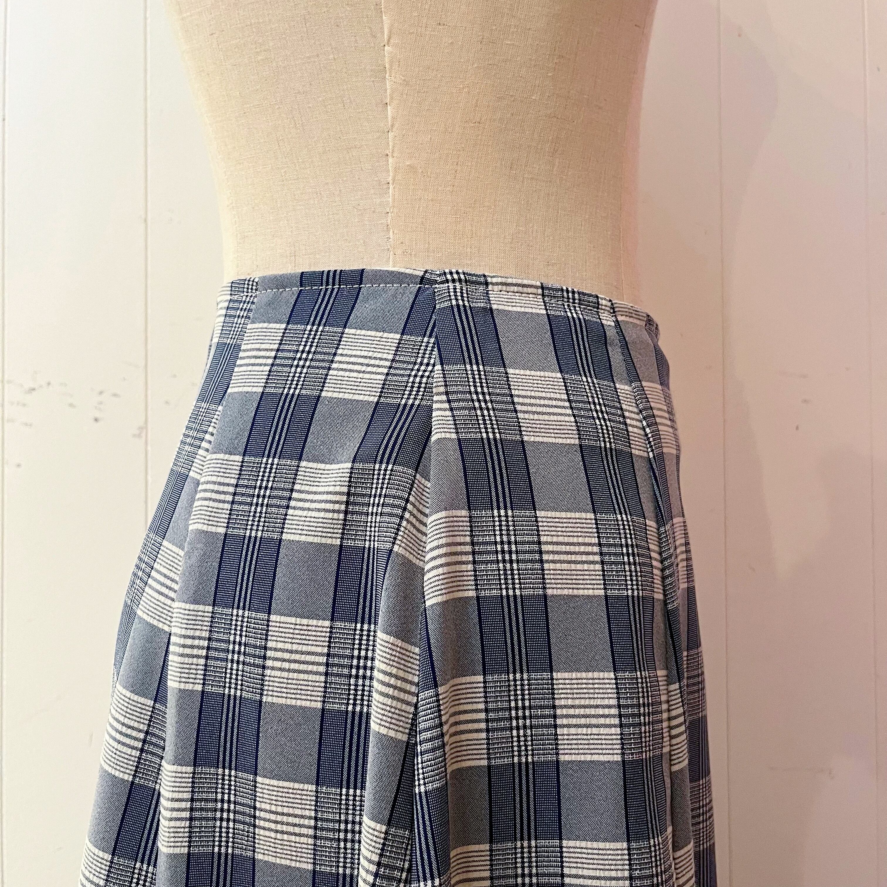 blue navy check long skirt