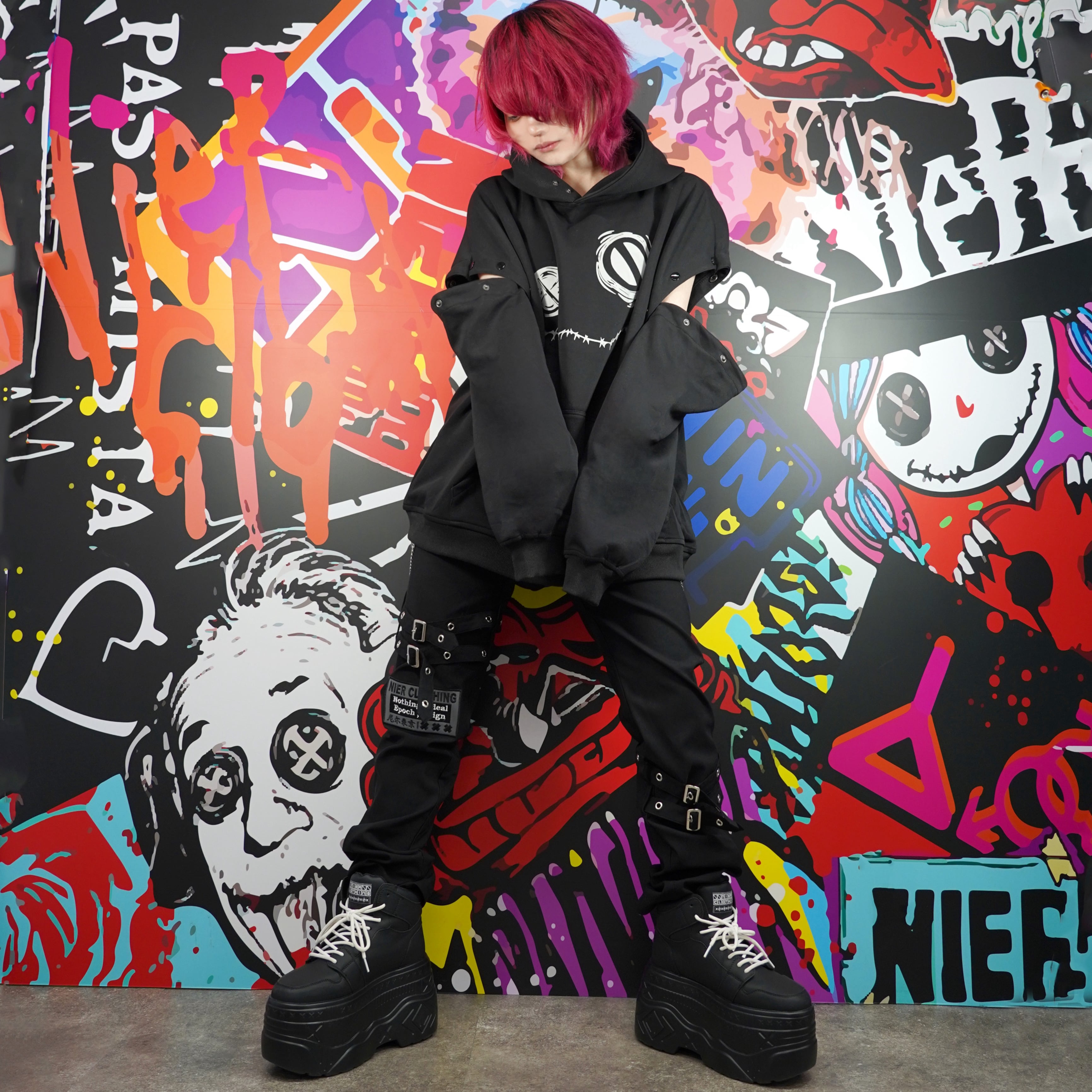 多連チェーン×ベルト装飾付きPUNK VISUAL PANTS | NIER CLOTHING